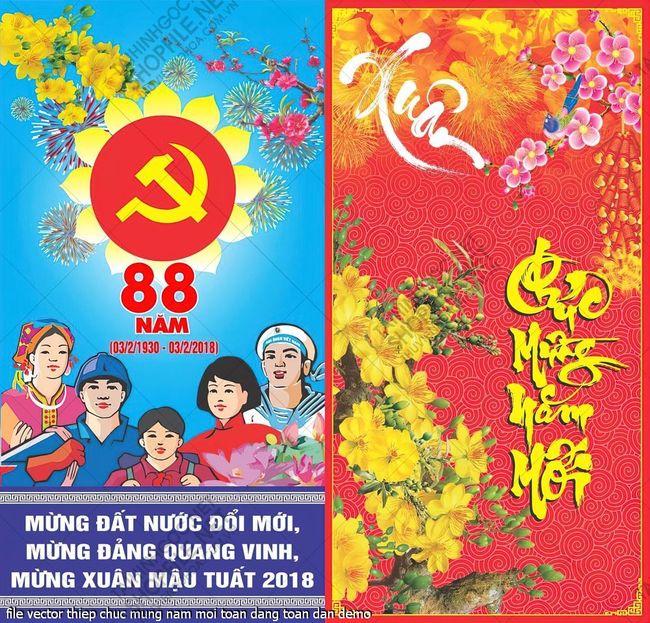 file vector tranh co dong thiep chuc mung nam moi toan dang toan dan